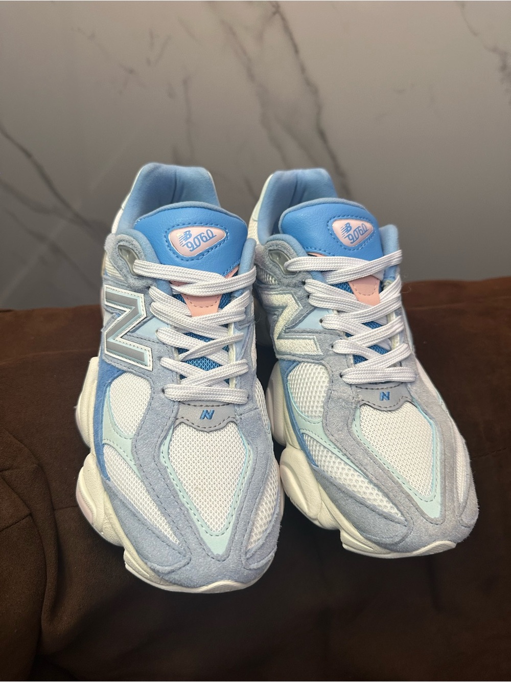 New Balance 9060 Women's Sneakers in Light Blue, White & Pink Accent